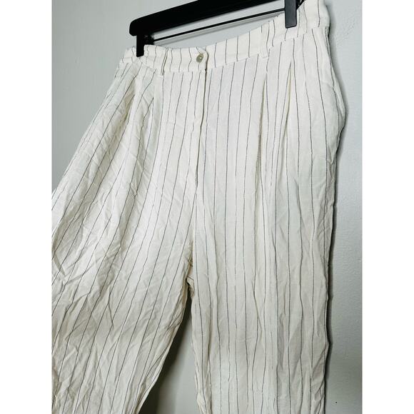 DONNI Off-White Stripe Pinstripe Linen Pleated Trousers Pants Size Large - Picture 10 of 15